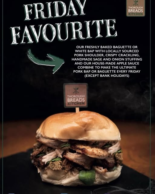 thoroughbreads's tweet image. The cold weather is upon us. Why not join us for shredded pork, crispy crackling, sage &amp;amp; onion stuffing and Bramley apple sauce on a bap or freshly baked baguette? - This and every Friday!