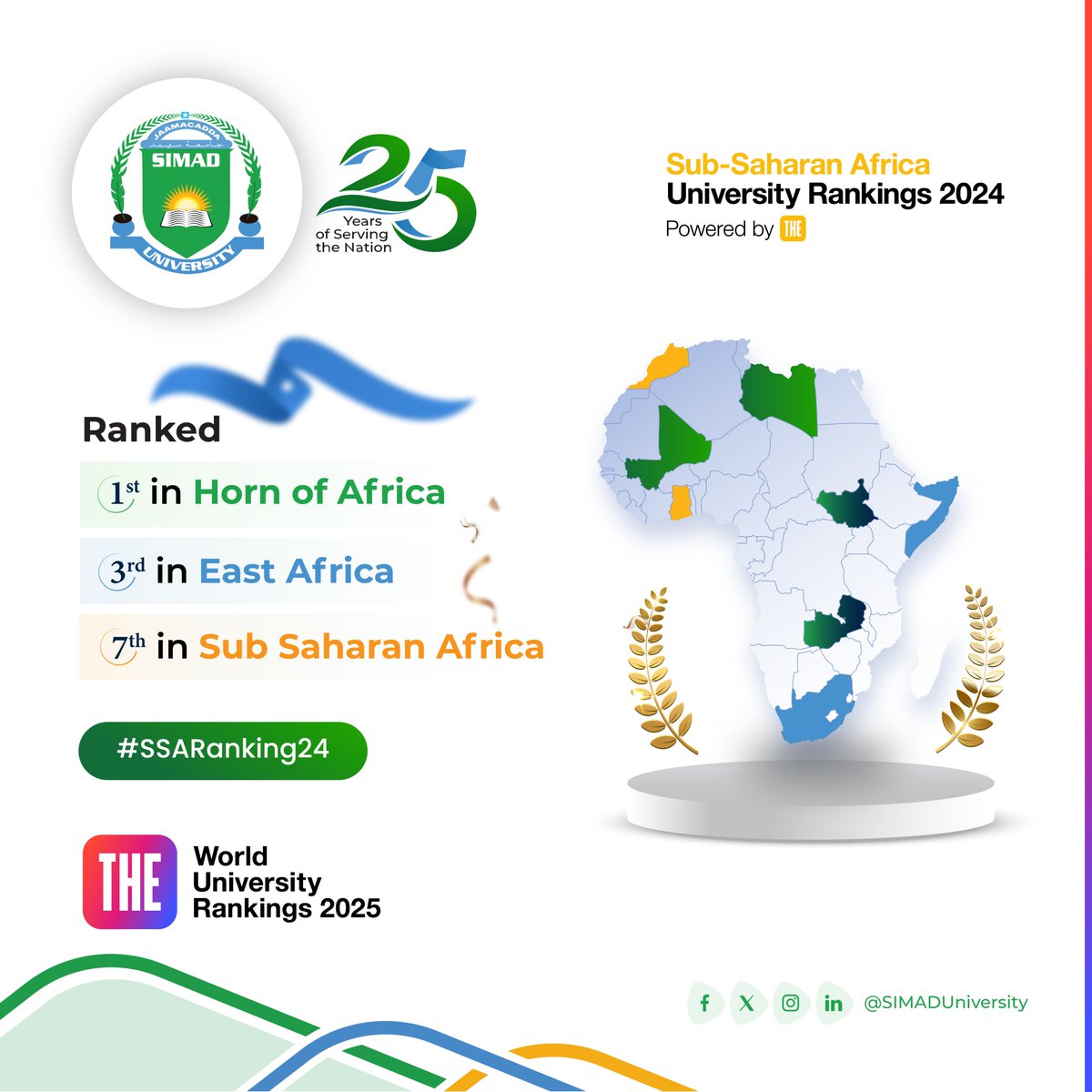 SIMAD University has made history by securing a place among the Top 10 Universities in Sub-Saharan Africa, according to the Times Higher Education (THE) Sub-Saharan Africa University Rankings 2024. See the full rankings here: timeshighereducation.com/sub-saharan-af…