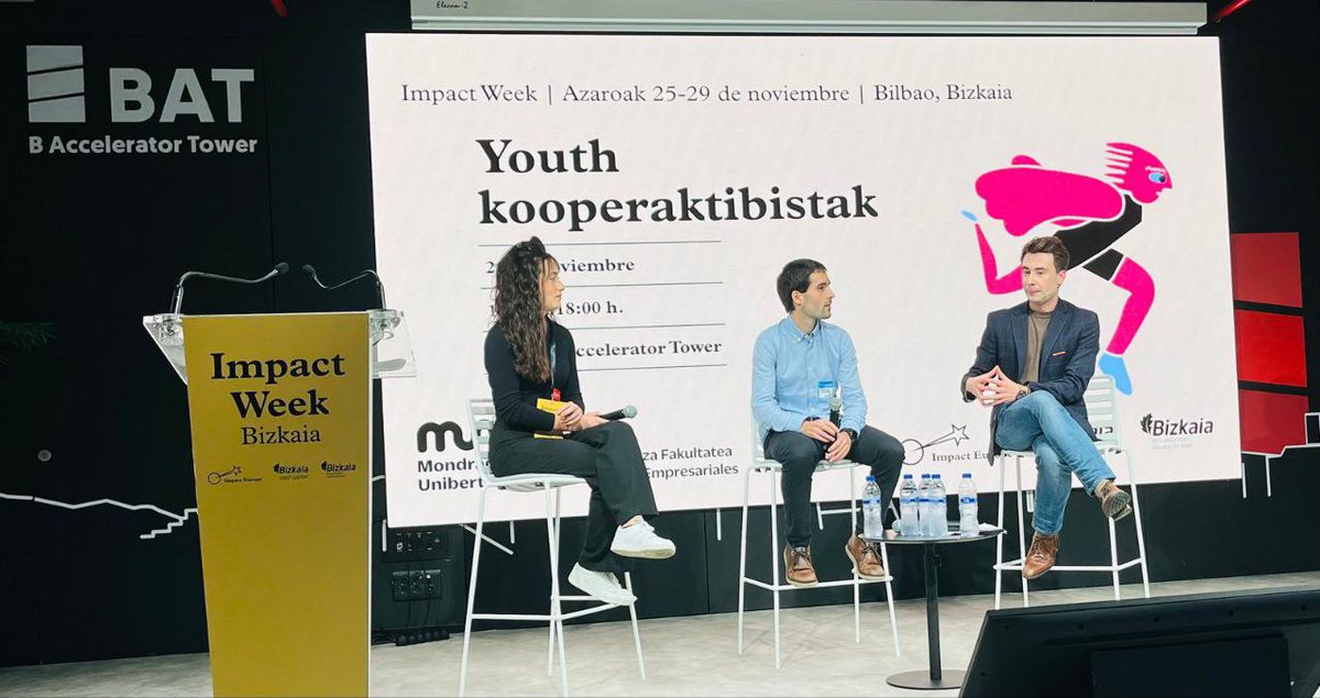 Ayer lo pasamos increíble en el #YouthKooperaktibistak de la #ImpactWeek de Bilbao. Hablamos de innovación, trabajos con valores, economía social, cooperativismo y juventud 🚀 

Un placer haber compartido espacio con Lako Foods, i+Med y tantos jóvenes con ganas de transformar🌱