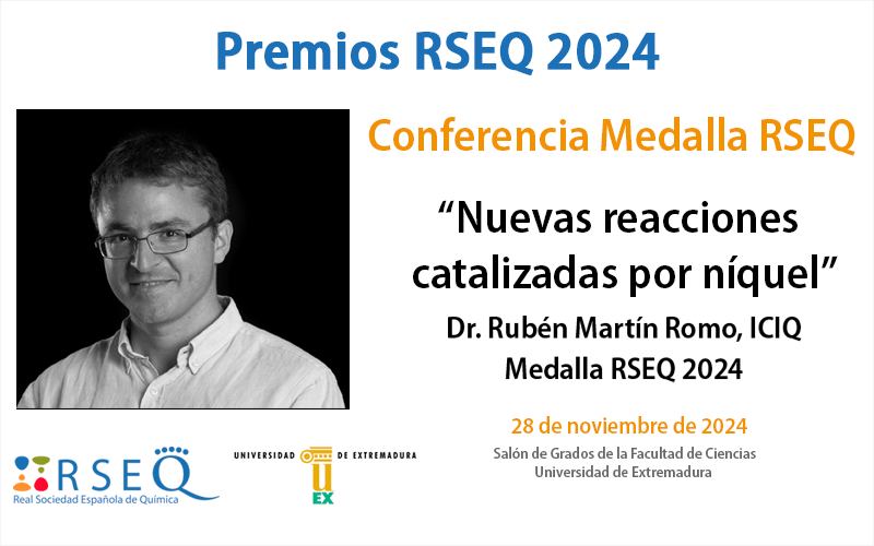 RSEQUIMICA's tweet image. 🧑‍🔬Conferencia 🏅Medalla RSEQ: Prof. Rubén Martín Romo “Nuevas reacciones catalizadas por níquel”.
🗓️Jueves 28 noviembre 2025
Se podrá seguir online➡️acortar.link/5pNSPf
Info➡️ acortar.link/FOF6oy