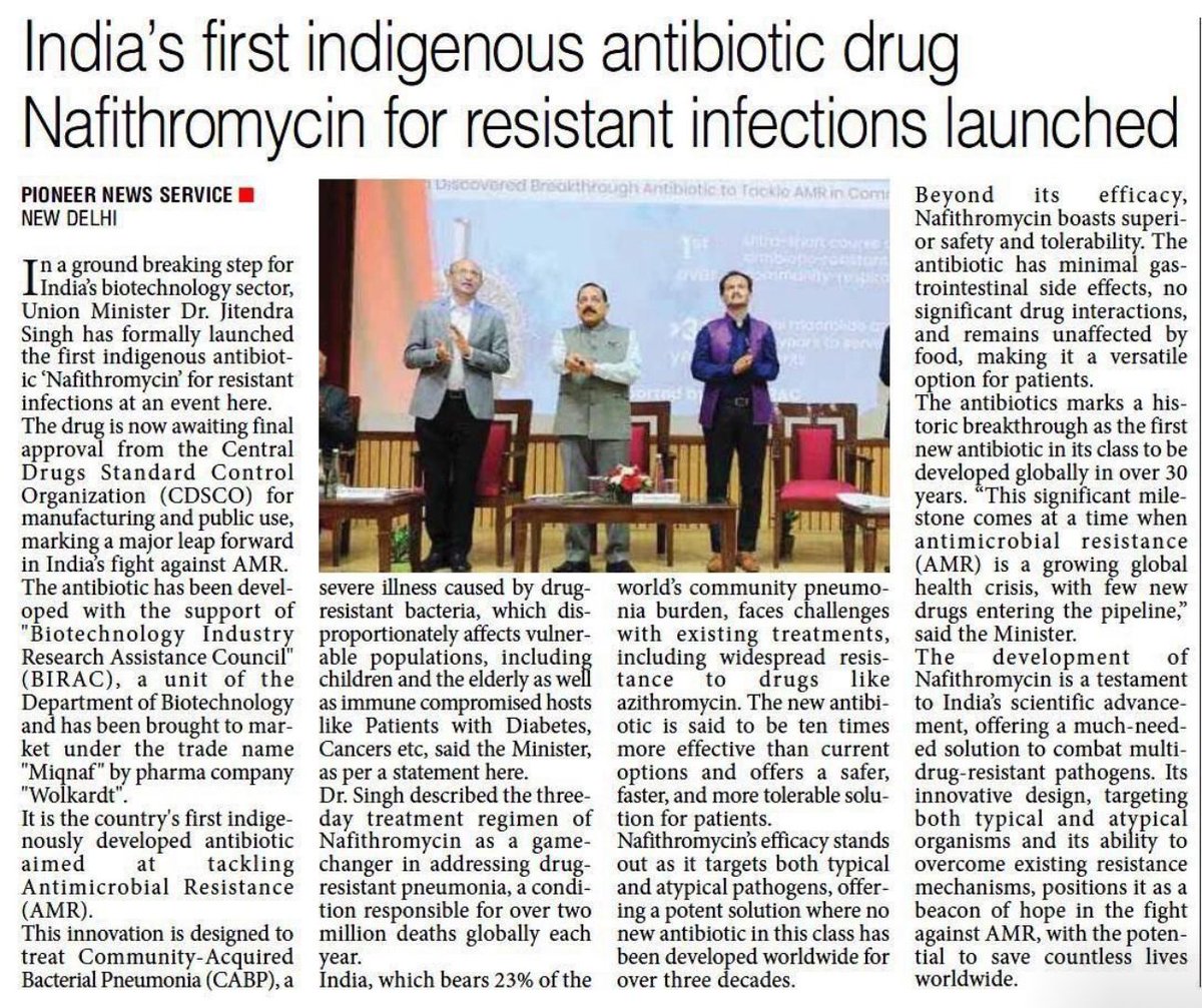 Dr. Shashank Joshi (@askdrshashank) on Twitter photo India’s First Indigenous Antibiotic Launched!
India is making marking a significant leap in the fight against Antimicrobial Resistance (AMR).
A proud moment for Indian innovation and global health! <a href="/DrJitendraSingh/">Dr Jitendra Singh</a> <a href="/rajesh_gokhale/">Rajesh Gokhale</a> <a href="/narendramodi/">Narendra Modi</a> <a href="/PMOIndia/">PMO India</a> Congratulations.. India’s First Indigenous Antibiotic Launched!
India is making marking a significant leap in the fight against Antimicrobial Resistance (AMR).
A proud moment for Indian innovation and global health! <a href="/DrJitendraSingh/">Dr Jitendra Singh</a> <a href="/rajesh_gokhale/">Rajesh Gokhale</a> <a href="/narendramodi/">Narendra Modi</a> <a href="/PMOIndia/">PMO India</a> Congratulations..
