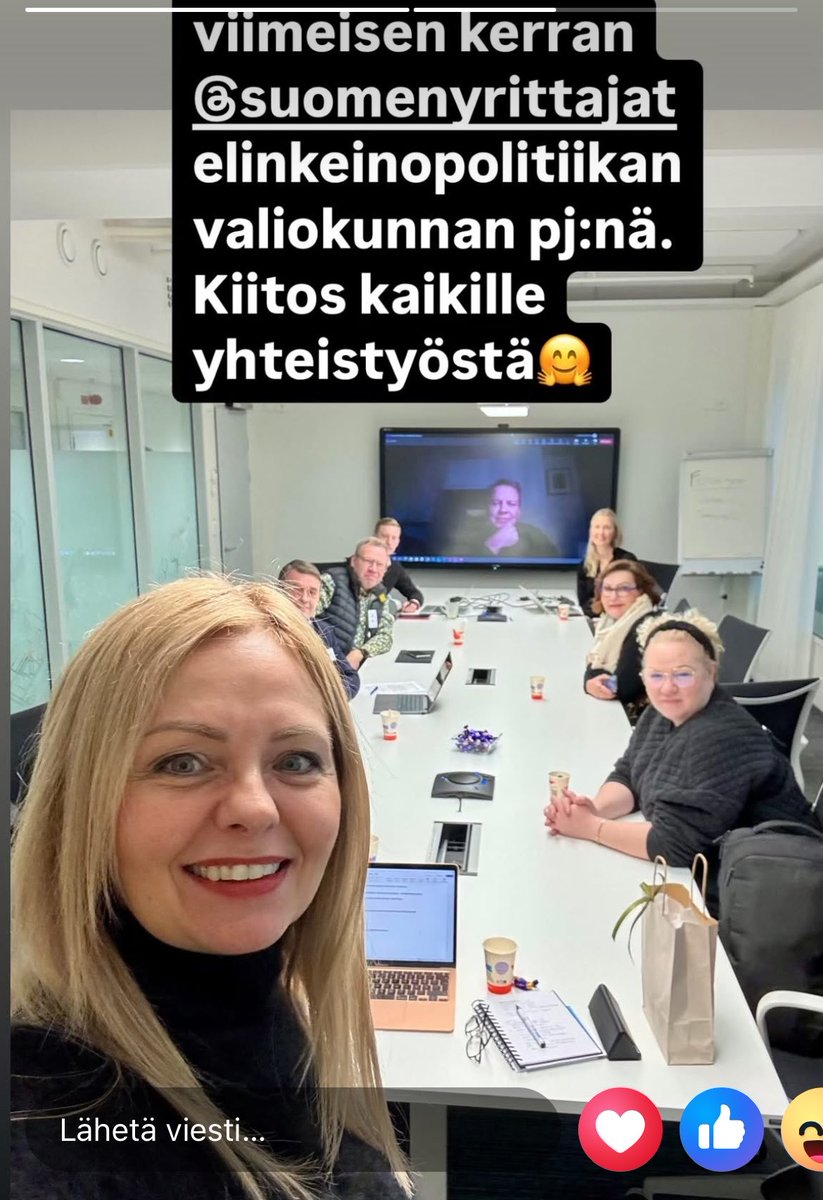 Kiitos puheenjohtaja ⁦<a href="/KatjaRajala/">Katja Rajala</a>⁩ hienosta työstä valiokunnan vetäjänä. Kiitos koko valiokunnalle aktiivisuudesta ja idearikkaudesta. Sihteeri joutui valitettavasti olemaan etänä flunssan takia. ⁦<a href="/suomenyrittajat/">Suomen Yrittäjät</a>⁩