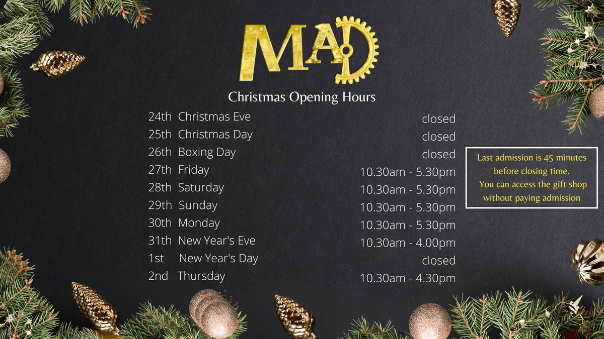 Please find our Christmas and New Year’s opening hours below. We look forward to seeing you during the festive season The MAD Museum
#christmas2024 #funthingstodoinstratford #gifts #presents #automata #placestovisit
bit.ly/46STxMQ