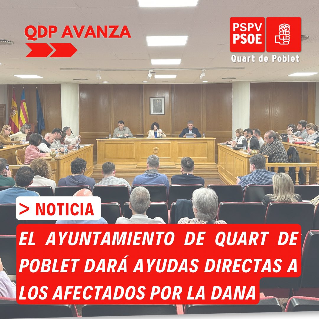 🔴El Ayuntamiento de Quart de Poblet dará ayudas directas a los afectados por la DANA.

✅ Se ha habilitado un fondo inicial de 50.000€, que se podrá ampliar una vez analizadas las necesidades de los vecinos y vecinas.