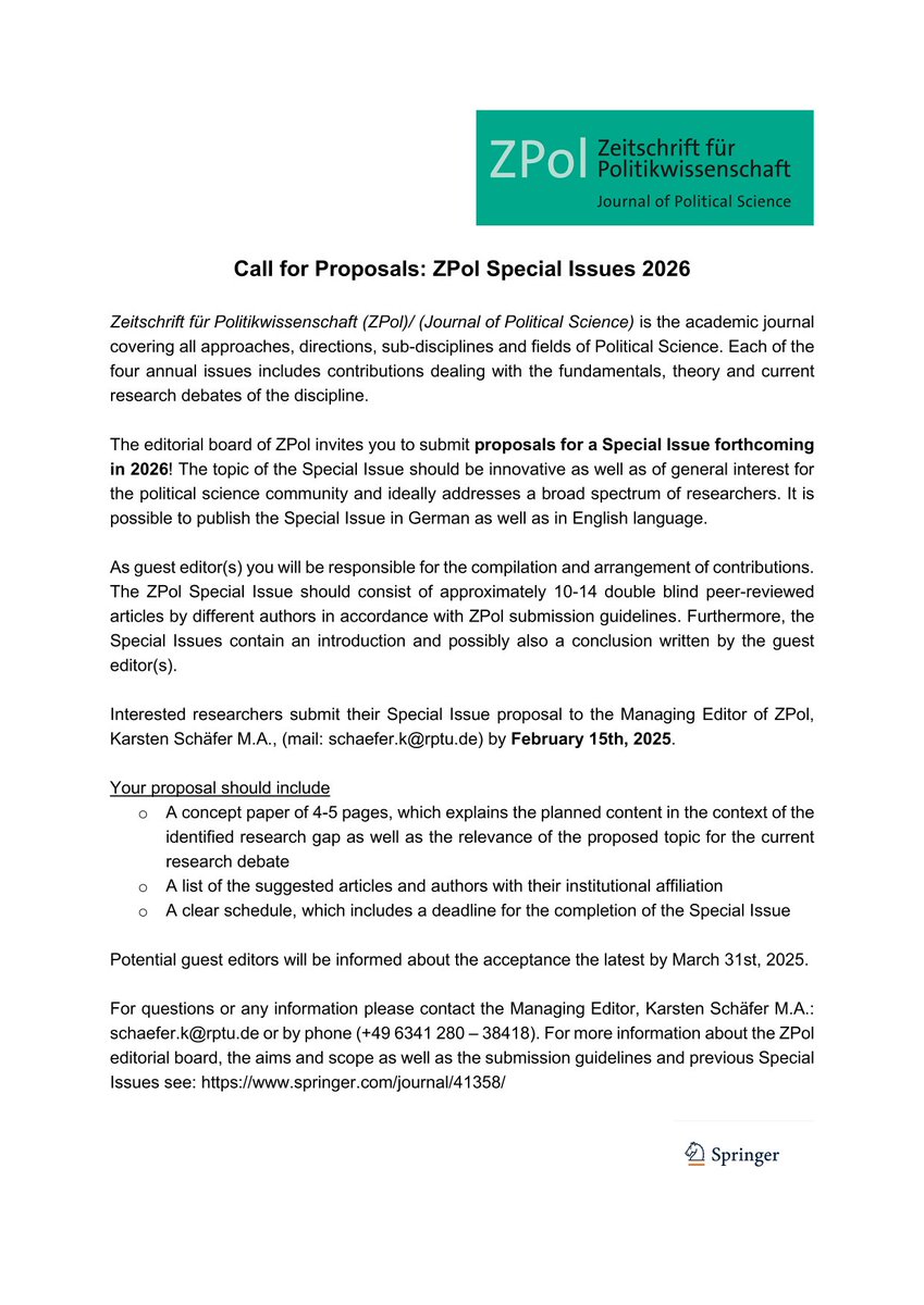 ZPol (@zpol_journal) on Twitter photo Apply now: ZPol is calling for Special Issues! All information you can find attached. Feel free to share! <a href="/Springer_VS/">Springer VS</a> Apply now: ZPol is calling for Special Issues! All information you can find attached. Feel free to share! <a href="/Springer_VS/">Springer VS</a>
