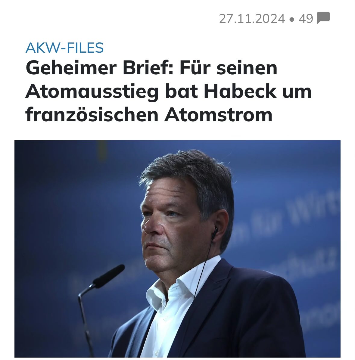 Dieses Dokument wollten die Grünen geheim halten.

Für "seinen" Atomausstieg bettelte Habeck die Franzosen um Atomstrom an.

An diesem Mann ist alles Fake.

apollo-news.net/um-seinen-atom…