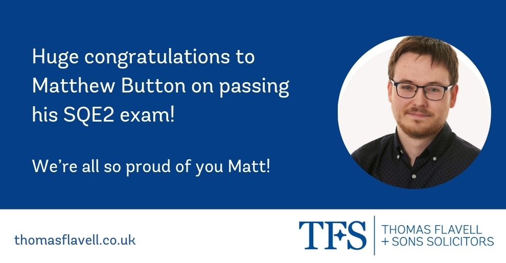 Huge congratulations to TFS Solicitor Apprentice Matthew Button on passing his SQE2 exam - next stop, applying for admission as a Solicitor! We're all so proud of you Matt. 

#SQE2 #Passed #Smashedit