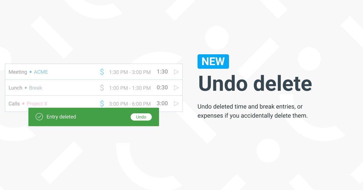 Ever accidentally deleted an entry? 🤔

Clockify now lets you undo deleted entries or expenses, so your data can stay intact and accurate. 🎉

Learn more here ➡️ cake.com/updates/financ…