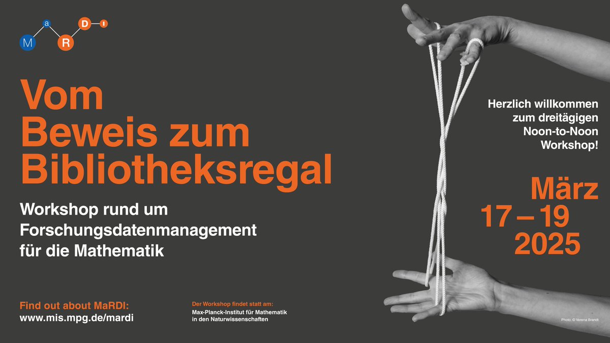 Die Registrierung für unseren Nachholtermin, 17.-19. März 2025, zum Workshop "rund um Forschungsdatenmanagement für die Mathematik" ist geöffnet und wir freuen uns auf zahlreiches Anmelden und Mitgestalten in Leipzig: mis.mpg.de/mardi ^tb