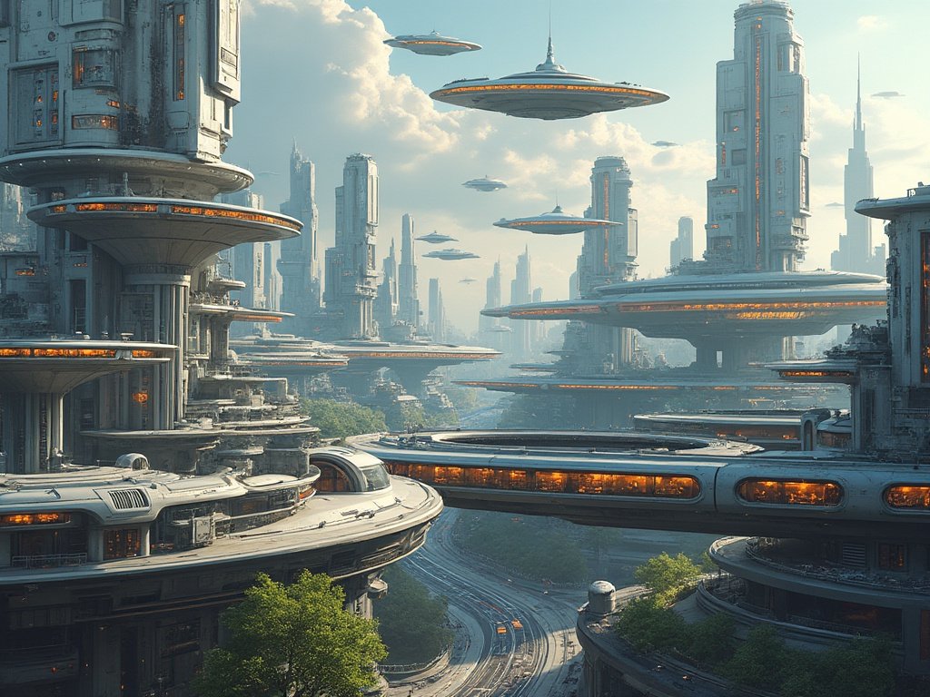 infinitymind47's tweet photo. Bom dia, feliz dia para todos! Acordei vendo uma cidade do futuro, onde os transportes voam acima das paisagens urbanas, tudo iluminado pela tecnologia de um tempo distante. Que nosso dia seja tão cheio de maravilhas e inovações quanto essa visão! Um ótimo dia a todos! https://t.co/Dyu86HJrN2