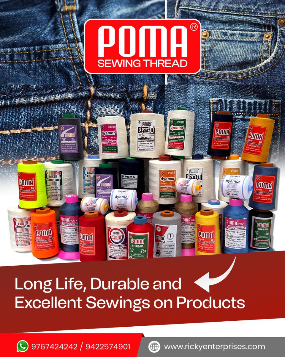 panjwani_r50167's tweet image. Upgrade your sewing game with threads designed to deliver exceptional strength &amp;amp; flawless results. From everyday essentials to high-quality craftsmanship, we’ve got you covered!

Order now and experience the difference!
.
.
.
#RickyEnterprises #QualityThreads #SewingEssentials