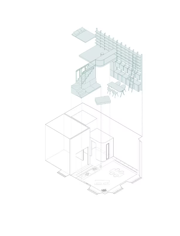 Una casa para almacenar libros.
Y lo demás, ya veremos cómo se soluciona.

[Micro-apartamento en Génova, Llabb]