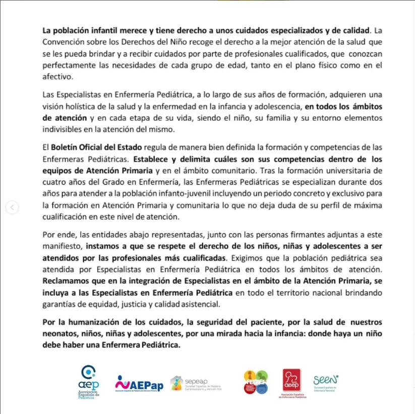 Federación Esp. Asociaciones Enfermería Pediátrica (@fedaep_) on Twitter photo <a href="/aepediatria/">AEP</a> <a href="/aepap/">AEPap</a> <a href="/SEPEAP/">SEPEAP</a> avalan la campaña por la #EnfermeríaPediátrica en #AtenciónPrimaria.
Gracias por vuestro apoyo!!
Firma la petición: change.org/enfermeriapedi…
<a href="/AEEPenfermeria/">Asociación Española de Enfermería Pediátrica</a> <a href="/SEEN_Neonatal/">Enfermería Neonatal</a> <a href="/aepediatria/">AEP</a> <a href="/aepap/">AEPap</a> <a href="/SEPEAP/">SEPEAP</a> avalan la campaña por la #EnfermeríaPediátrica en #AtenciónPrimaria.
Gracias por vuestro apoyo!!
Firma la petición: change.org/enfermeriapedi…
<a href="/AEEPenfermeria/">Asociación Española de Enfermería Pediátrica</a> <a href="/SEEN_Neonatal/">Enfermería Neonatal</a>