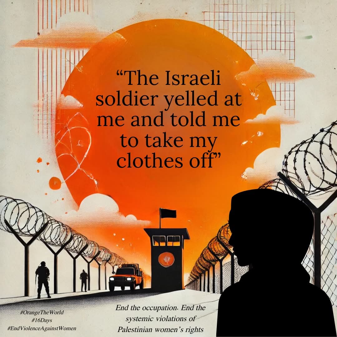 WomenTam's tweet photo. In Hebron’s H2 area, women live under strict Israeli control, facing daily harassment and violence from soldiers and settlers. This is a testimony from a Palestinian girl at a checkpoint, shedding light on the systematic oppression. Read and share to break the silence.
#16Days https://t.co/4UCpcDLZht