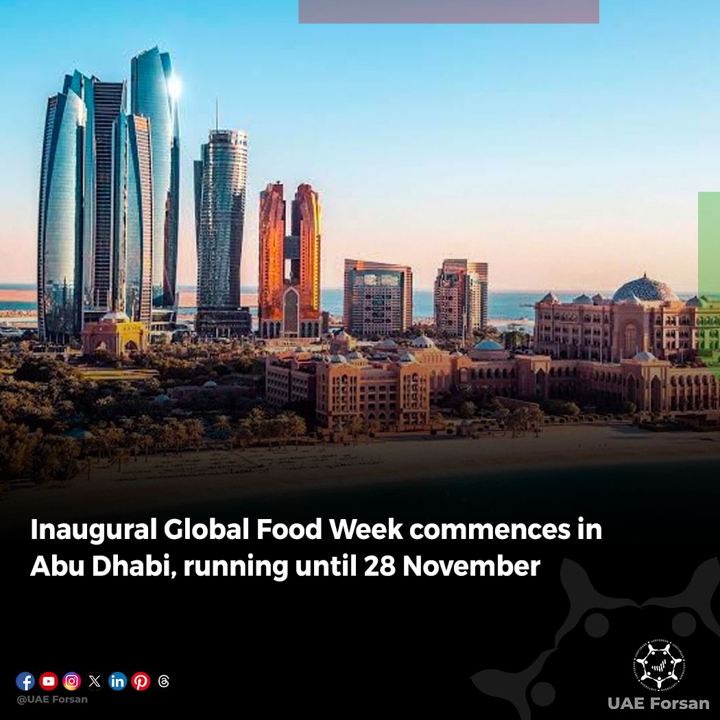 UAE_Forsan's tweet photo. Inaugural Global Food Week commences in Abu Dhabi, running until 28 November 
#UAE #AbuDhabi #GlobalFoodWeek #FoodSecurity #ADIFE2024 
@GFoodWeek 
@ADNECGroup 
@adnecad https://t.co/TejyTp7UUw