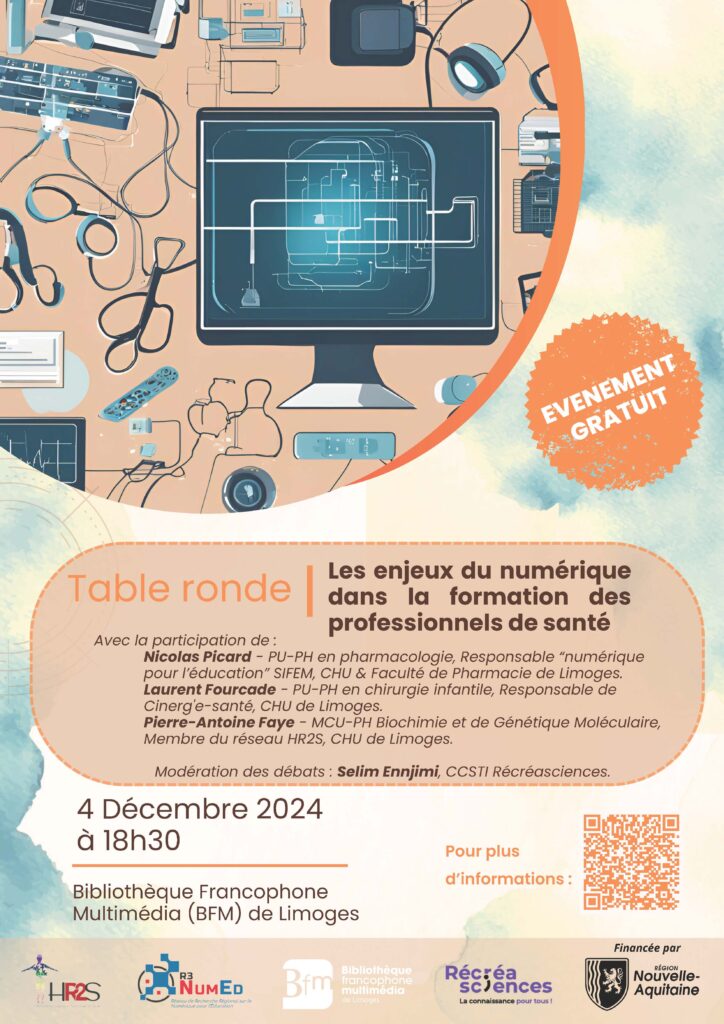 𝖲𝖴𝖯𝖯𝖮𝖱𝖳 | Table-ronde : “Les enjeux du numérique dans la formation des professionnels de santé” 🩺🧑‍💻

🟣 Mercredi 4 déc. - BFM Limoges
🟣 Par les Réseaux régionaux de Recherche HR2S &amp; NumEd, en partenariat avec <a href="/recreasciences/">Récréasciences</a>
🟣 Entrée libre : recreasciences.com/events/table-r…