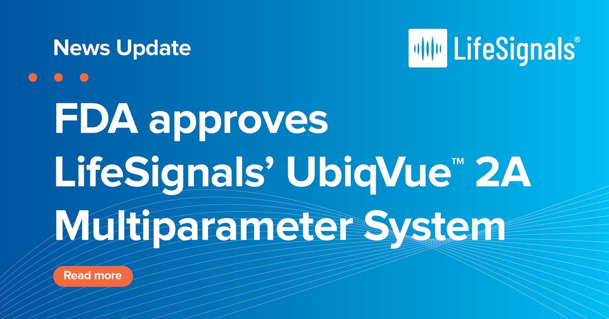 LifeSignalsInc's tweet photo. We are delighted to announce that LifeSignals has received FDA 510(k) clearance for our UbiqVue™ 2A Multiparameter System! Read more:  https://t.co/QLIWaROBaE  or visit:  https://t.co/t5CPTkyxn3 
#HealthTech #DigitalHealth #FDA #Healthcare #MedTech https://t.co/fLoNx2dt7O