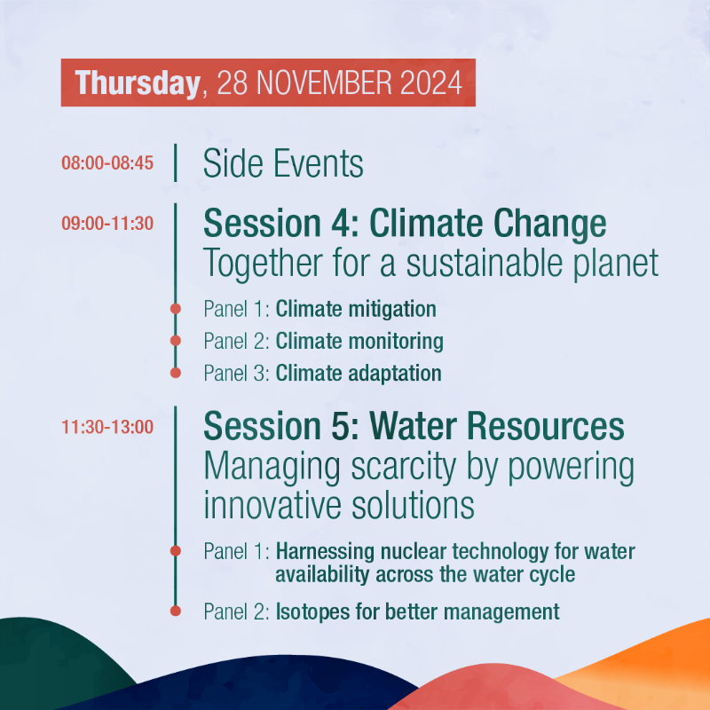 iaeaorg's tweet photo. It's the final day of the 2024 #IAEAMinisterial Conference! Join today's sessions on climate change mitigation, monitoring and adaptation, water resources management and technical cooperation—all harnessing the power of nuclear science and technology.

▶️ https://t.co/A9GnzCqqM3