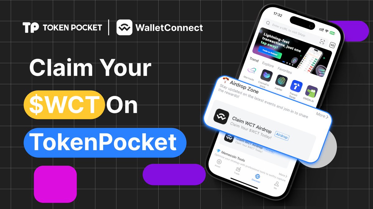 TokenPocket_TP's tweet photo. 🪂The $WCT Airdrop Claim page is live on TokenPocket. @WalletConnect

Check your $WCT Airdrop Eligibility on TokenPocket with ease! 🎉

How to access it?
📱 Wallet > Discover > Airdrop Zone 
💻 https://t.co/JeRGBIYvKS