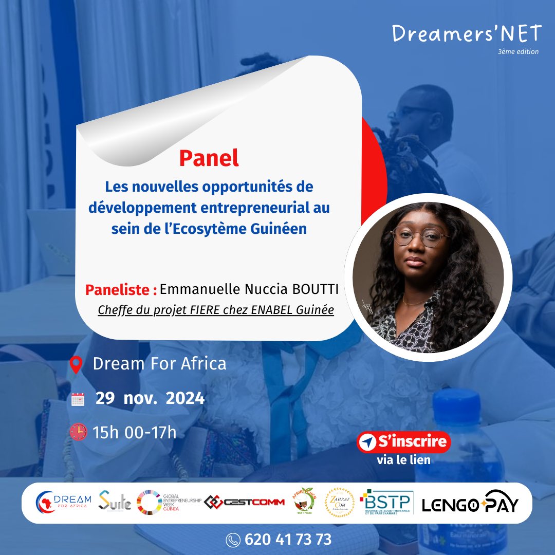 suiteafrica's tweet image. Rejoignez-nous le 29 novembre pour une journée de panels stratégiques et d’opportunités entrepreneuriales ! 🚀

📍 Lieu : Dream For Africa
📥 Inscrivez-vous dès maintenant : forms.gle/vBcyHhMmuQnkdn…

#DreamersNET2024 #EntrepreneuriatGuinéen #BSTP #Opportunités #Innovation