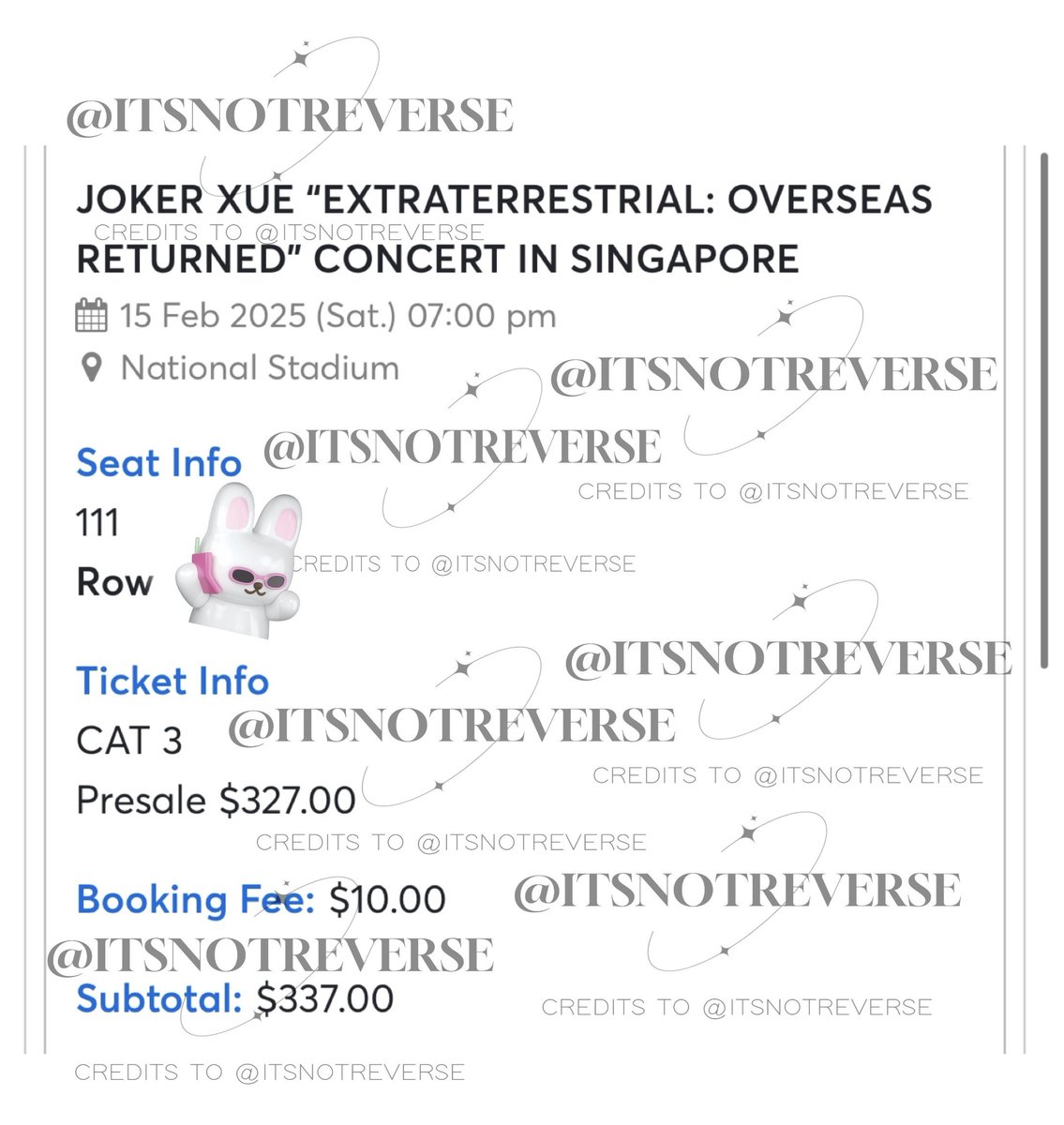 itsnotreverse's tweet photo. ✨Success for Joker Xue in SG ✨

🎟️ Section 111! 
— Secured during presales https://t.co/2ABCnRb6fr