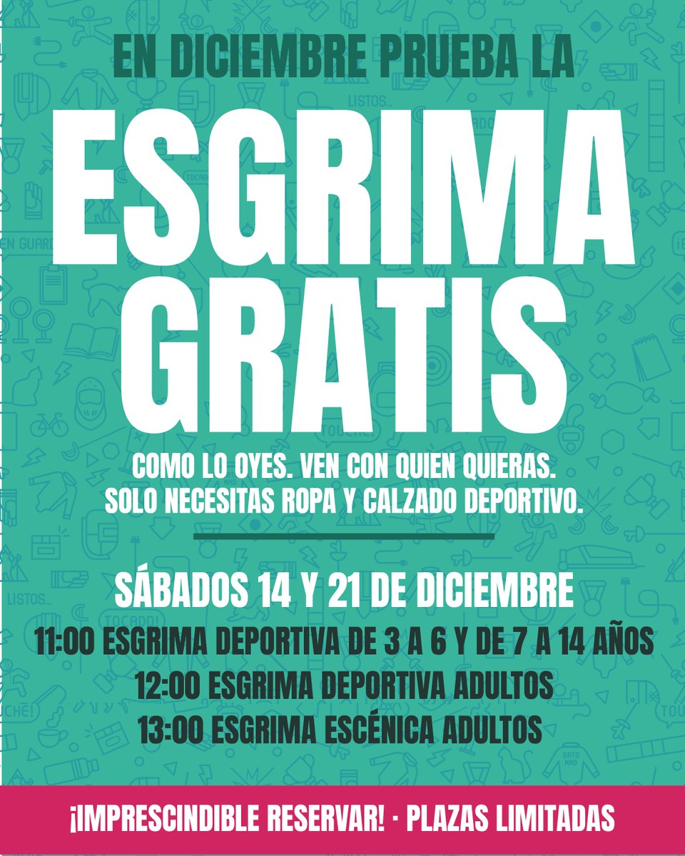 💥 En El Gato pasamos del #BlackFriday de descuentos aburridos ¡Nosotros regalamos experiencias!

🎯 Clases GRATIS de esgrima deportiva y escénica 🐾
📅 14 y 21 de diciembre

⚡ ¡Plazas limitadas! weareelgato.com/clases-esgrima…

#EsgrimaParaTodos #ClasesGratis #SomosElGato #madridgratis