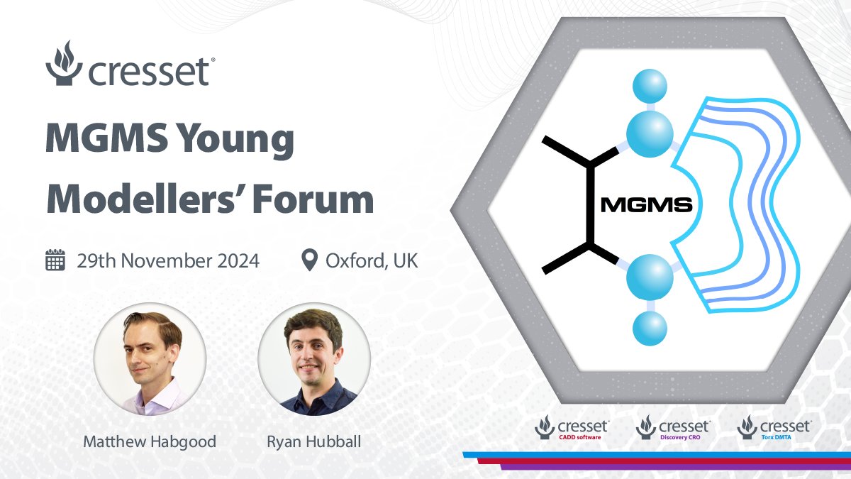We're pleased to be sponsoring the 28th MGMS Young Modellers’ Forum, this Friday 29th November. If you are attending, look out for Matthew Habgood and Ryan Hubball to learn more about Cresset in silico drug discovery solutions.

#drugdiscovery #drugdesign #smallmolecule