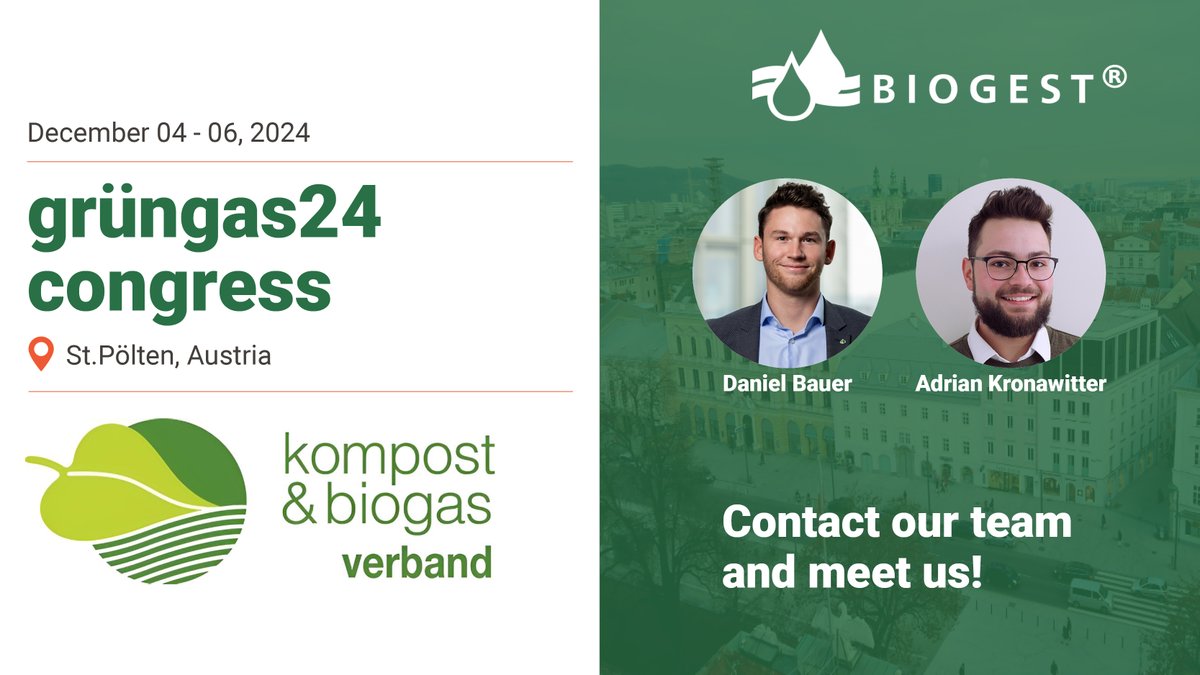We are at the #grüngas24Congress in Sankt Pölten at <a href="/BiogasKompost/">Kompost & Biogas Verband Österreich</a> ! Our #Biogas experts Daniel and Adrian are looking forward to exciting discussions about the future of #GreenGas and to exchanging ideas, finding new inspiration and promoting sustainable solutions.

#BIOGEST