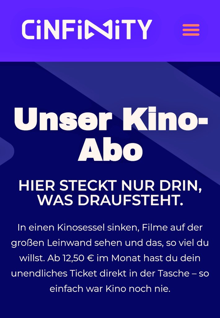 Beamercineast's tweet image. Leider ist meine #Cineplex Kinokette bei der neuen #Cinfinity Kinoflatrate nicht dabei aber vielleicht hat ja einer meiner Filmfreunde hier bei #Twitter der noch keine UCI Card besitzt Glück und kann in seinem Bundesland mit der App ordentlich Geld sparen.
cinfinity.de