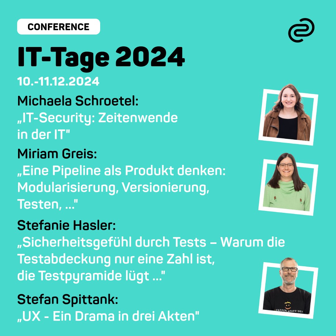 📆weitere #ITTage -Termine für euch!
1️⃣ Michaelas Vortrag befasst sich mit den Auswirkungen einer veränderten Sicherheitslage auf IT-Systeme.
2️⃣ Miriam zeigt euch, warum APIs oft eine Quelle der Frustration für Entwicklungsteams sind.
👉  cclnk.de/4eijLgd