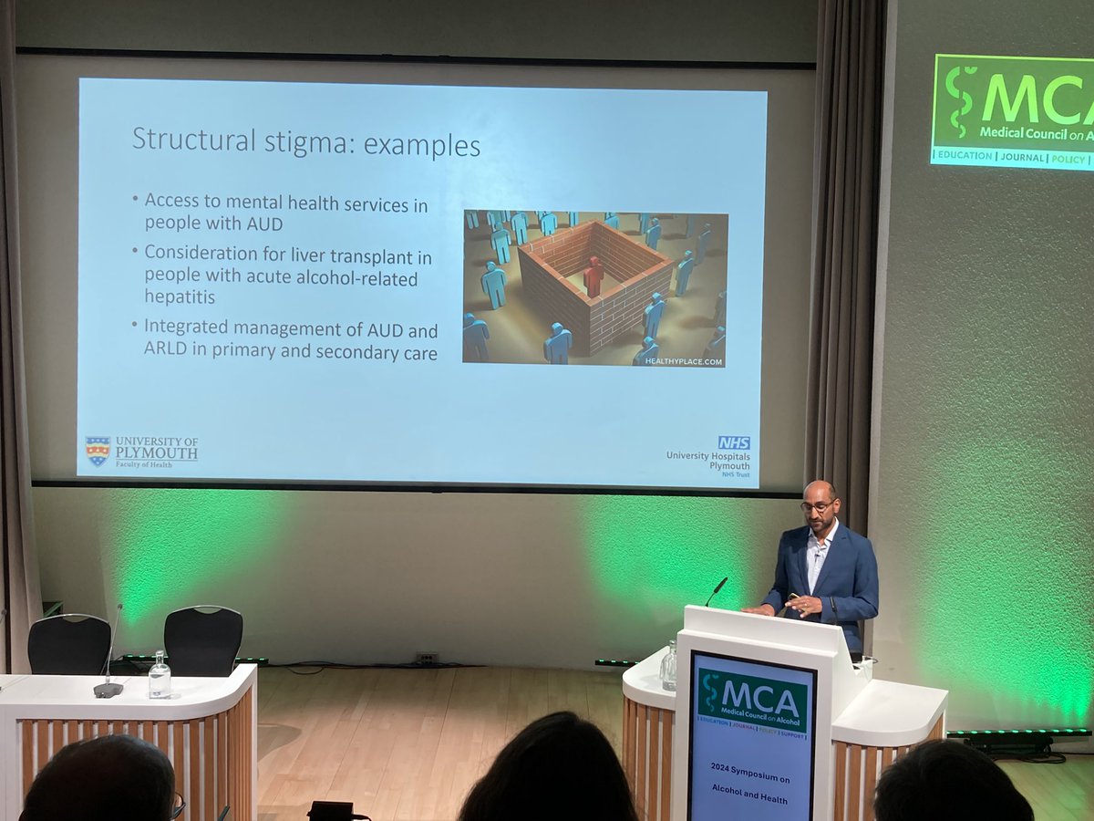 Excellent first talk from <a href="/DrADhanda/">Ashwin Dhanda (follow me on Bluesky)</a> <a href="/MCA_med/">MCA</a> #MCASymp2024 on stigma. Highlights a few examples of structural stigma facing people with Alcohol related liver disease.