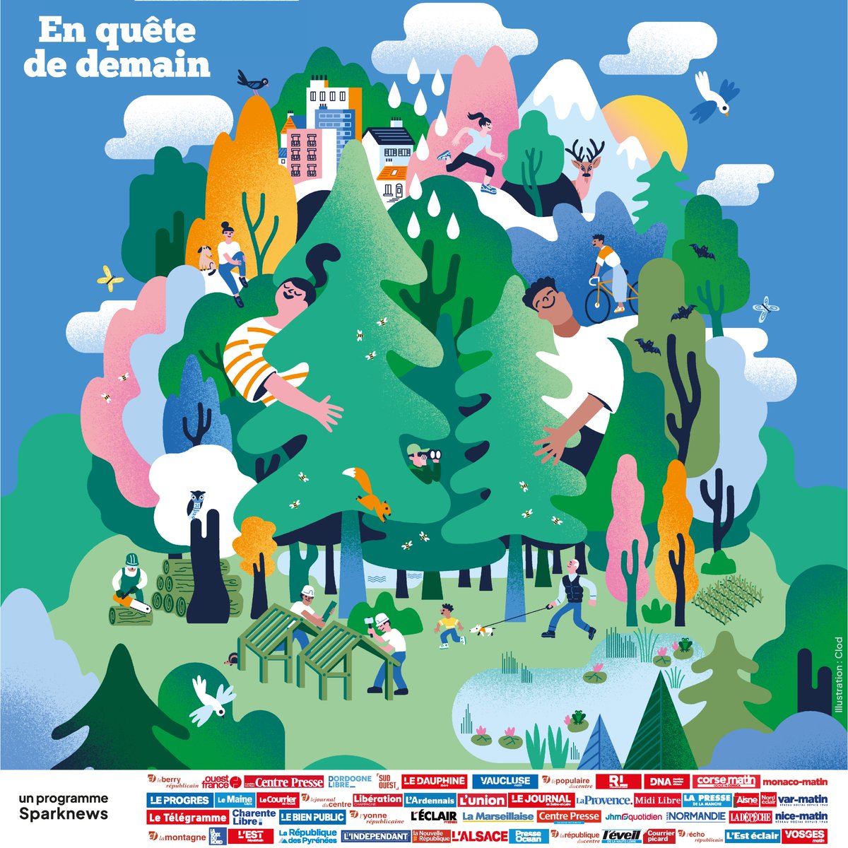 🚨📰 #EnQuêteDeDemain, c'est aujourd'hui et seulement aujourd’hui !

Vite ! <a href="/Sparknews/">Sparknews</a> et la PQR vous attendent en kiosque pour découvrir 16 pages de solutions locales pour les forêts.
(Illustration par <a href="/clod_illus/">Clod illustrateur</a>)