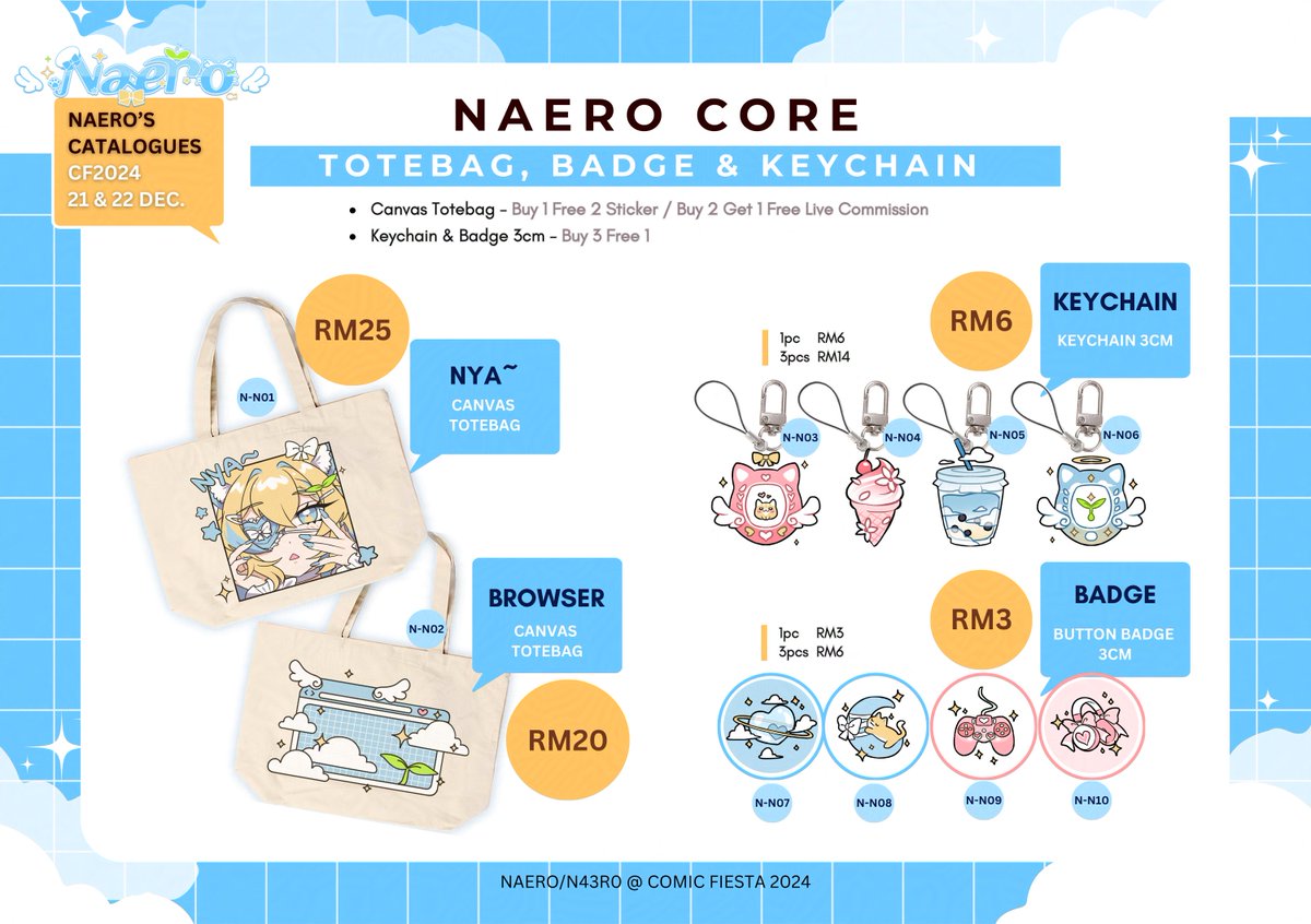 📌✨ Naero Catalogue for #comicfiesta2024 ✨📌
Rts are appreciated! 👁️👁️ 
My catalogue for Comic Fiesta 2024! Opening Pre-order for pick-up at the event!

#⃣ Plave, ORV &amp; Original Merch
🗓️ 21 &amp; 22 Dec
📌 Kuala Lumpur Convention Centre (KLCC)
🔗 Pre-order forms in thread ⤵️

(1/2)