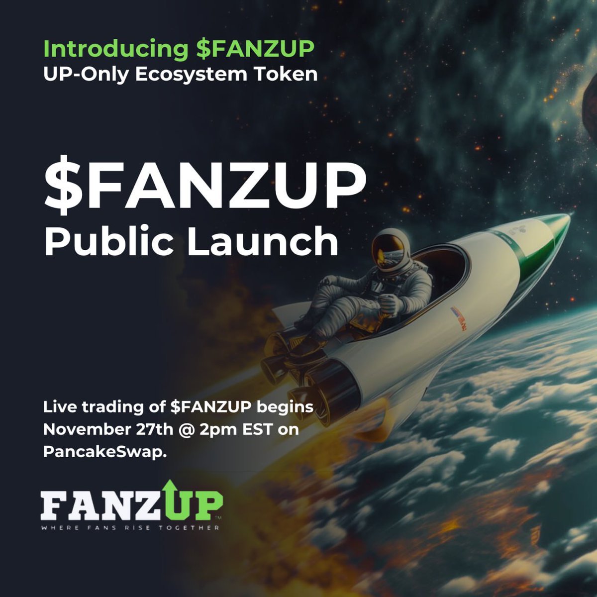 Brad6a's tweet photo. $FANZUP Token Public Launch

The price of $FANZUP is designed to only go up! 🚀

$500 $FANZUP Giveaway 🎁
Join our live celebration event and raid to win!

✅ WHEN:  Wednesday, Nov 27th @ 2pm EST
✅ WHERE:  https://t.co/VhiiQrMcva

FanzUp is an ethical LaunchPad on Base https://t.co/zyqV0ymJGm