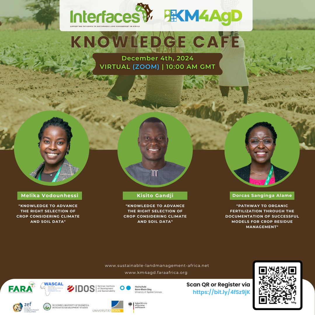 FARAinfo's tweet photo. On Wednesday, December 4, 2024, the #INTERFACES project will host a virtual #KnowledgeCafe to validate Knowledge Briefs & Manuals produced by #KM4AgD Fellows from this year's #KM4AgD24 Challenge.
Register via🔗 https://t.co/58GiOgr8RB to participate https://t.co/N1mYWdwO9H