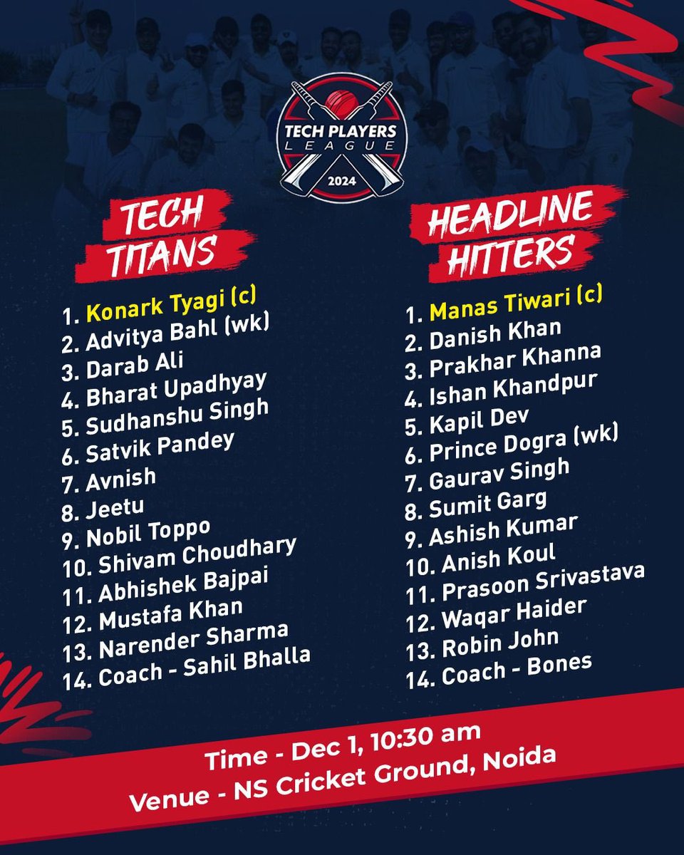 Tech cricket is back! It’s Tech Titans vs Headline Hitters! Streaming on Instagram! <a href="/Parkyprakhar/">Prakhar Khanna</a> <a href="/manast10/">Manas Tiwari</a> <a href="/TyagiKonark/">Konark Tyagi</a> <a href="/darabmansoorali/">Darab Mansoor Ali</a> <a href="/bnbhargava/">Dr. Nagendra Bharatula</a> <a href="/RobinJ07/">Robin John</a> <a href="/waquarhaider10/">waquar haider</a>
