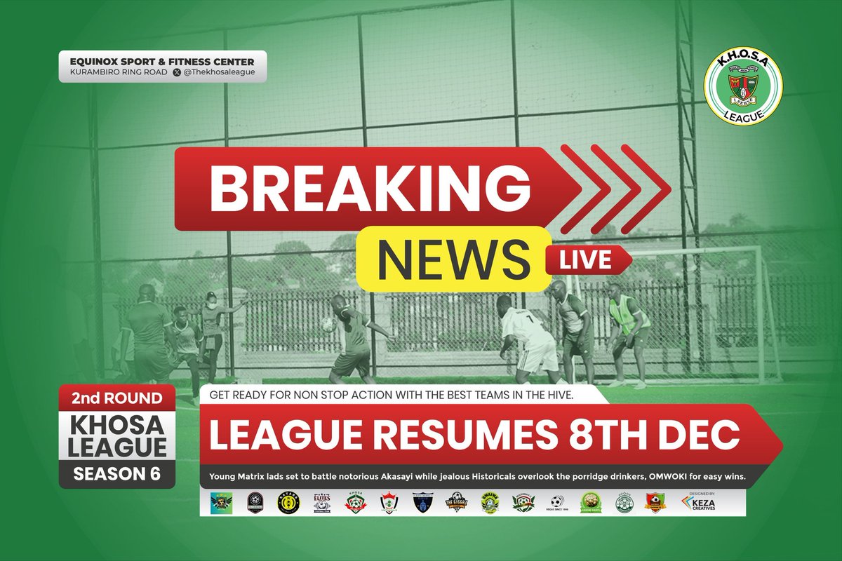 The Khosa League (Official) (@thekhosaleague) on Twitter photo The Khosa League Season 6
We are coming back like we never left, hope you're all ready for a fully action packed mighty Khosa League.
See y'all, on 8th December at <a href="/EquinoxSportUg/">Equinox Sport & Fitness Center</a>
#KhosaLeagueSeason6 The Khosa League Season 6
We are coming back like we never left, hope you're all ready for a fully action packed mighty Khosa League.
See y'all, on 8th December at <a href="/EquinoxSportUg/">Equinox Sport & Fitness Center</a>
#KhosaLeagueSeason6