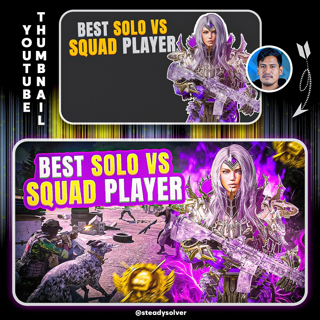 SteadySolver's tweet image. 🔥 Best Solo vs Squad Player thumbnail design to boost your YouTube clicks! 🎮💥

DM me for custom thumbnails that make your gaming content stand out. Let’s level up your channel!  #YouTubeThumbnails #GamingCreators