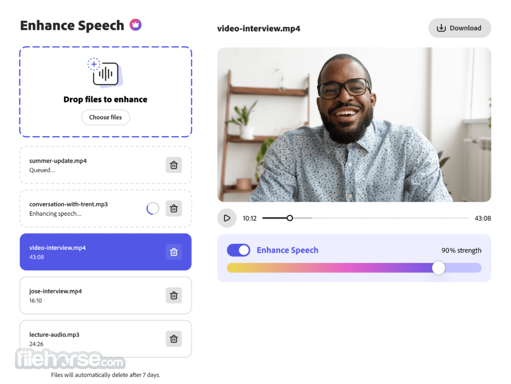 filehorse's tweet photo. Adobe Podcast AI - Enhance Speech from Adobe!

CHECK OUT 👉 https://t.co/FNrETKzJzi

This #AI audio filter improves spoken audio to make it sound like it was recorded in a soundproofed studio.

Record, transcribe, edit, share. Crisp and clear, every time. https://t.co/GppFl4MEdo