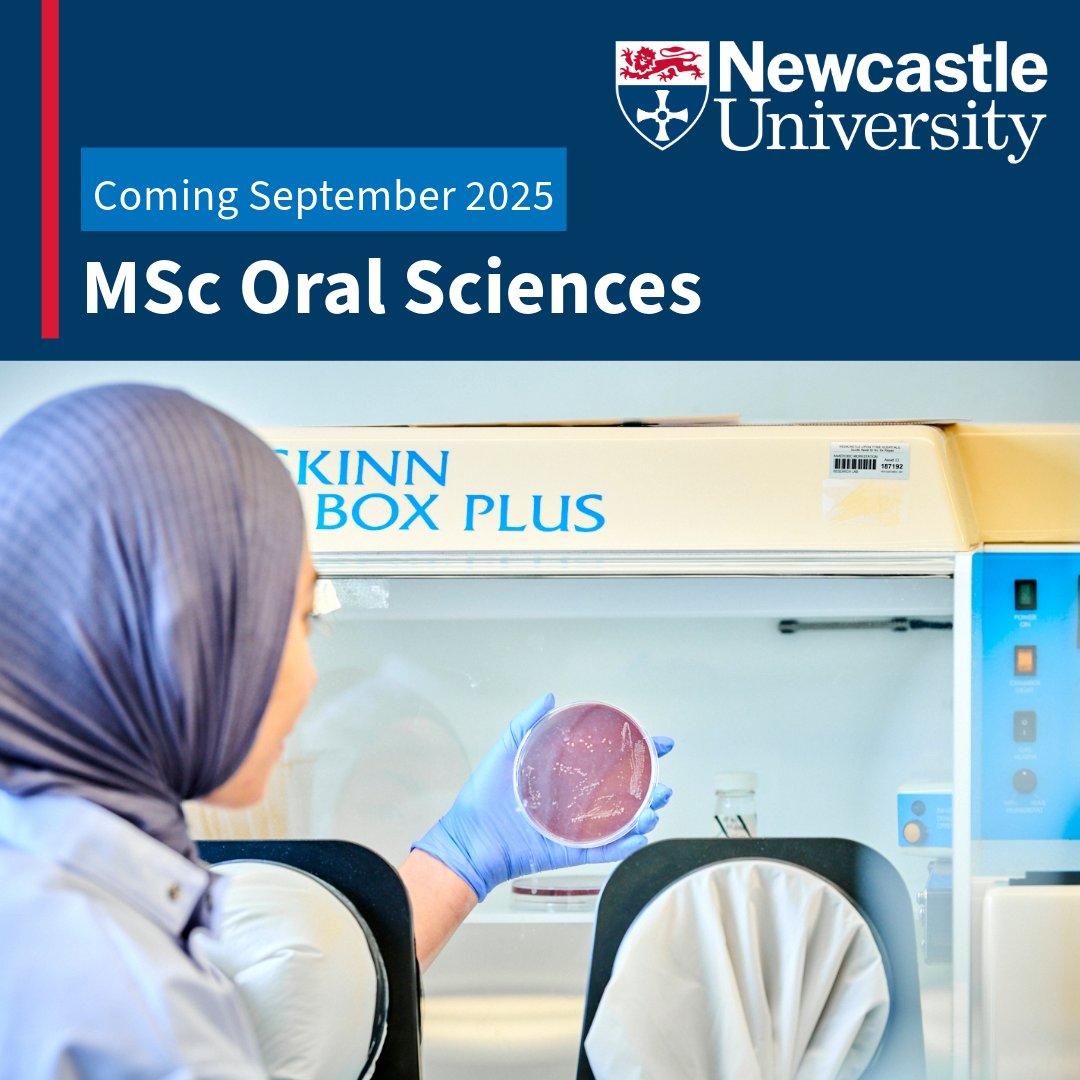 Coming soon! An exciting new MSc programme in Oral Sciences will offer world leading teaching in oral biology, expert knowledge of the latest research technologies and theories.  To find out more follow this link:
ncl.ac.uk/postgraduate/d…