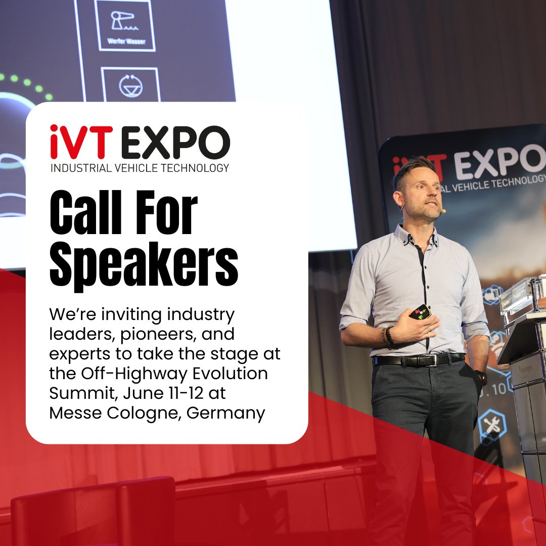 🎤 Speak at the Off-Highway Evolution Summit. Share your insights on #autonomy, #electrification &amp; #digitization (June 11-12, Cologne)

📩 Submit your proposal &amp; shape the industry's future!

Details: bit.ly/3Ozd1PD 

#OffHighwayTech #Innovation