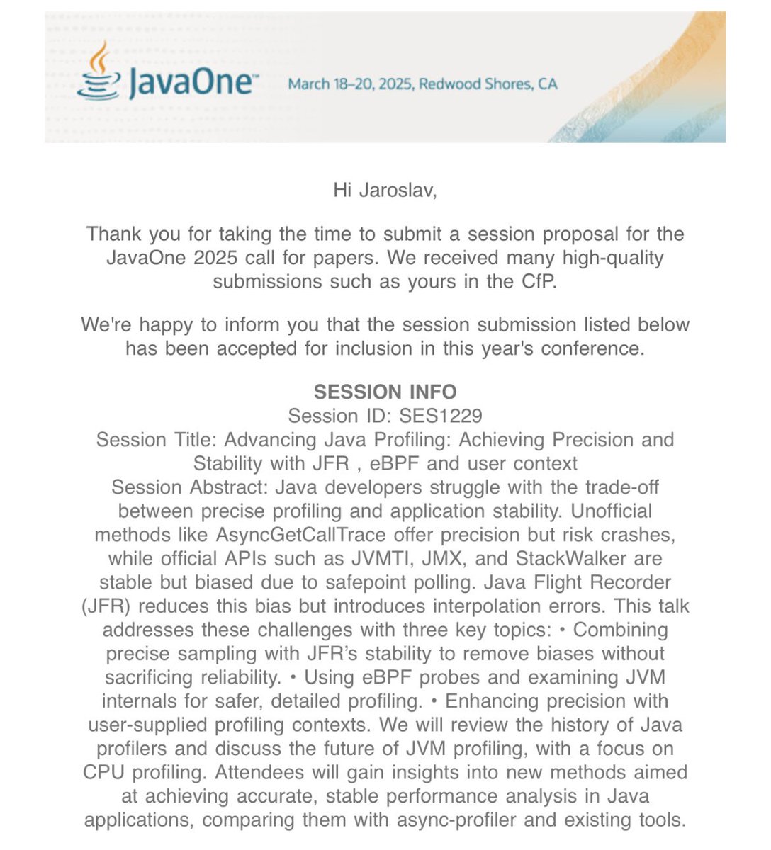 BachorikJ's tweet image. I am glad to announce that I will be at #javaone2025, talking about, you guessed it, JVM and profiling.
🎉
