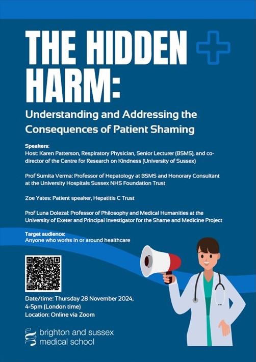 Please join us tomorrow (Thurs Nov 28) for an online panel discussion on patient shaming in medicine. It's an outstanding panel and sure to be thought-provoking. 

Register (for free) via the QR code in the poster below, or follow the link in our bio for more info.