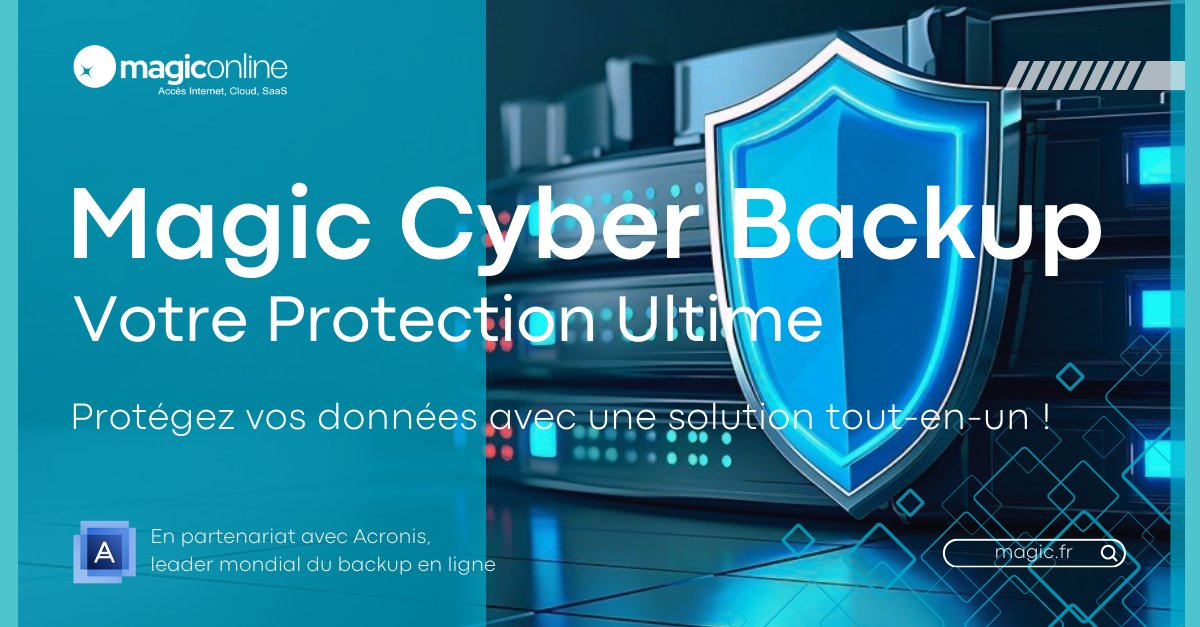 Protégez vos données et maintenez votre activité sans interruption.💼

Avec Magic Cyber Backup, bénéficiez d’une solution performante et accessible, développée en partenariat avec Acronis.🚀

🔗 Découvrez Magic Cyber Backup: magic.fr/hebergement-cl…

#Cybersécurité #BackupEnLigne