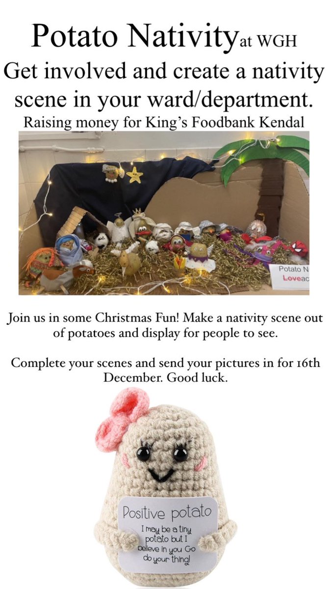 Gemma Wright (@gemmafarrahw) on Twitter photo Who wants to have a little fun creating a #positivepotato nativity? Pictures to be in on or before the 16th December <a href="/MarkCappy84/">MarkCappy84</a> <a href="/ClareBensonMH/">Clare Benson</a> <a href="/magsquinn66/">margaret quinn</a> <a href="/GoalsOlivers/">OliversLifeGoals</a> <a href="/theorchardlscft/">The Orchard</a> <a href="/KentmereWard/">Kentmere Ward</a> <a href="/lizweldon/">#Hellomynameisliz</a> @CainPhillipa <a href="/sop41e_t/">Sophie T</a> <a href="/WeAreLSCFT/">Lancashire & South Cumbria NHS Foundation Trust</a> Who wants to have a little fun creating a #positivepotato nativity? Pictures to be in on or before the 16th December <a href="/MarkCappy84/">MarkCappy84</a> <a href="/ClareBensonMH/">Clare Benson</a> <a href="/magsquinn66/">margaret quinn</a> <a href="/GoalsOlivers/">OliversLifeGoals</a> <a href="/theorchardlscft/">The Orchard</a> <a href="/KentmereWard/">Kentmere Ward</a> <a href="/lizweldon/">#Hellomynameisliz</a> @CainPhillipa <a href="/sop41e_t/">Sophie T</a> <a href="/WeAreLSCFT/">Lancashire & South Cumbria NHS Foundation Trust</a>