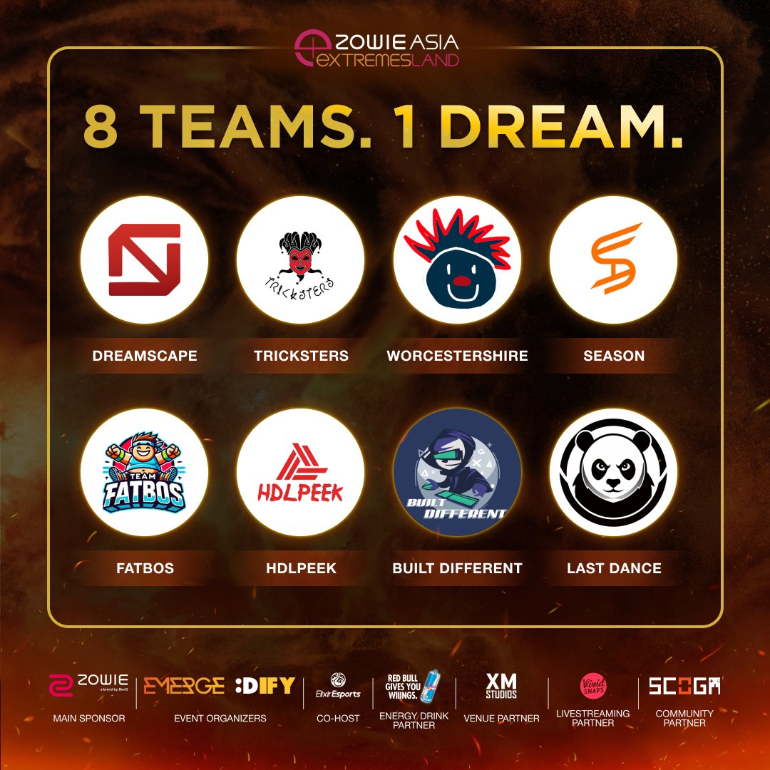 Meet the eight teams battling it out during the group stages for the eXTREMESLAND Singapore Qualifier!

Group Stages will be hosted at Elixir Esports; these teams will battle it out to compete in the Grand Finals in Shanghai.

Join us at the fan village and stand a chance to win