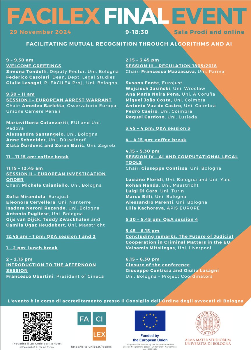 El día 29, Ana Mª Neira estará en Bolonia para participar en la conferencia final del proyecto FACILEX. Allí abordará la necesidad de harmonizar la normativa española con el Reglamento 1805/2018 sobre reconocimiento  mutuo de resoluciones de embargo y decomiso en la UE.