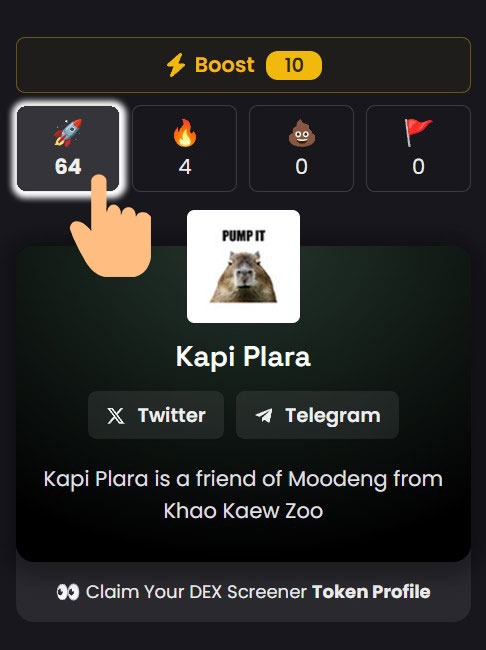kapiplaracto's tweet photo. Hey guys, if you are one of $KAPI gangsters.
Please give us 🚀 on dexscreen.
.
C'mon show our pawaaa.👇🏻https://t.co/ye4F007yNZ https://t.co/wEWJ5NrmGs