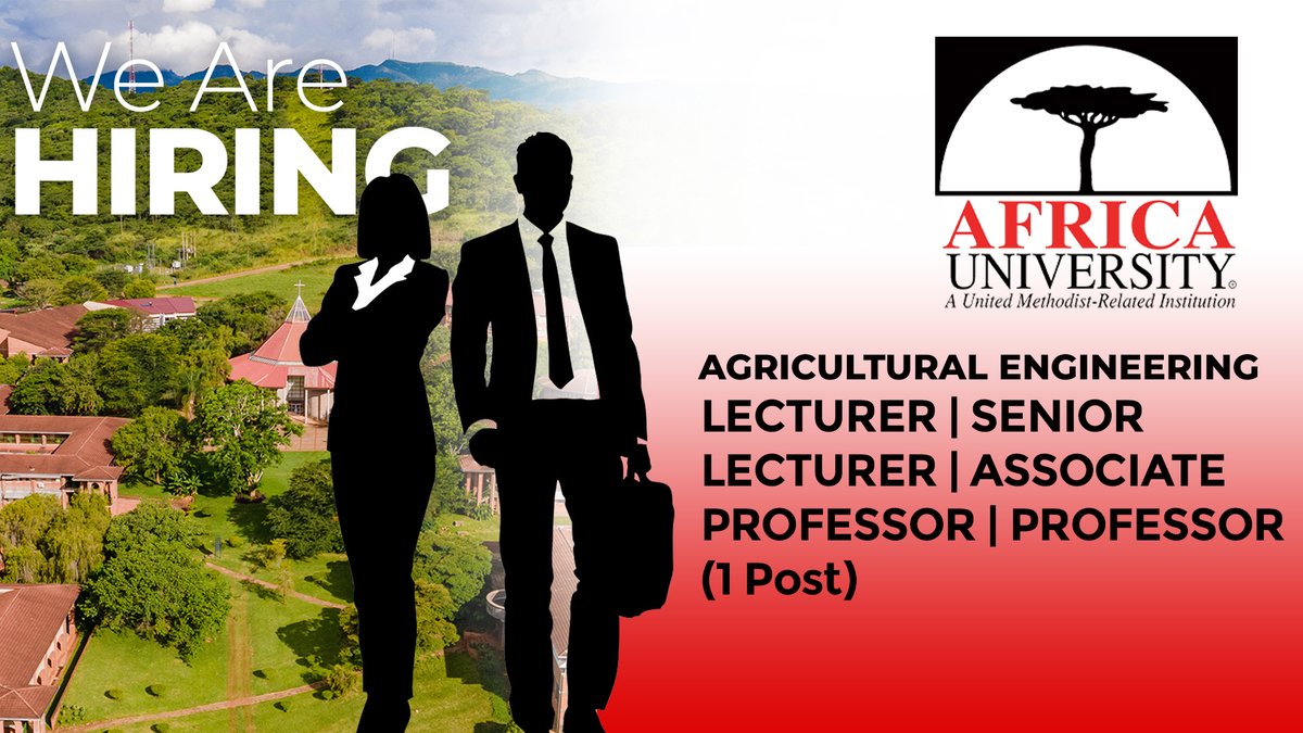 AU is inviting applications from suitably qualified professionals across Africa for the position of AGRICULTURAL ENGINEERING
LECTURER/ SENIOR LECTURER/ ASSOCIATE PROFESSOR/ PROFESSOR (1 Post): africau.edu/vacancies/agri…
