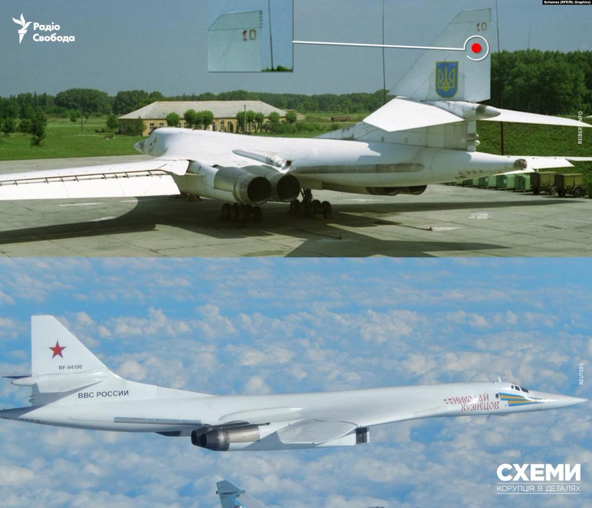 wartranslated's tweet image. According to an investigation by "Schemes", Russia is using Tu-160 strategic bombers that Ukraine transferred to Moscow in 1999. 
In exchange for gas debt cancellation, Ukraine handed over 11 bombers, 575 Kh-55 missiles, 12 turboprop engines, and equipment, valued at $275M -…